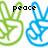 Pixelated peace sign hands in green and blue with text 'peace', 'out', and 'homie :(' on a white background.