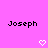 Pixelated text 'Joseph' appears twice on a bright pink background with two white heart symbols below.