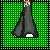 Pixelated of three cartoon figures and text fragments on green background with black borders