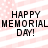 Pixelated text 'HAPPY MEMORIAL DAY!' on a pink and white striped background with faint star patterns.