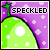 identical pixel art icons featuring a green pear-shaped object with white spots on a purple background with white dots, each labeled 'SPECKLED' in black text