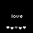 Two side-by-side pixelated displays of the word 'love' above five heart symbols each, with one heart changing color between the two views.