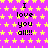 Pixelated icon with repeating text "I love you all!!!" on a pink background with yellow stars, featuring a gray rectangle in the bottom-right corner.