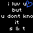 Pixelated text on black background with blue heart symbol replacing 'u' in 'l u v', displaying multiple lines of lowercase letters and symbols.