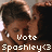 Pixelated image of a person with dark hair and brown skin, overlaid with white pixelated text reading "Vote Spashley<3".