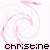 Pixelated pink swirls and the name 'christine' in black text on a white background with gray overlay.