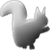 Pixelated grayscale figure with rounded body, curved tail, and small limbs against light gray background.