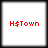 Four identical square arranged in a , each containing red pixelated text 'H$Town' on white background with black border