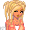 Pixel art contact sheet showing a blonde character in orange top and white skirt with text "Blondes do it best" on gray background.