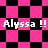 Pixelated pink and black checkered background with repeated "Alyssa !!" text in white pixel font across two