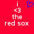 Red background with white text reading 'i <3 the red sox' and a blue heart symbol above the text in the left view, with the heart absent in the right view.