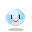 Pixelated blue sphere with red mouth and blue eyes, displaying multiple facial expressions including smiling, winking, and neutral states.