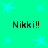 Green background with light blue stars and four instances of 'Nikki!!' text in black pixelated font.