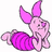 Pixelated pink pig character with striped body lies on side, hand under chin, next to pink text reading 'I Love You' on white background.