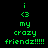 Green pixelated text on black background with red rectangular overlays, displaying 'i <3 my crazy friendz!!!!!' in multiple