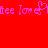 Red background with repeating pink text 'tee love' and a heart symbol, where the heart symbol alternates between open and closed states.