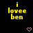 Yellow pixelated text 'i lovee ben' on black background with pink heart symbols below, two identical frames showing static display.