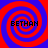 Four identical red and blue spiral patterns arranged in a , each containing the text BETHAN in black pixelated font