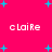 A static image with a bright pink background featuring scattered cyan plus signs and four instances of the text 'claire' in white pixelated font.