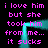 Pixelated text in bright pink on black background with cyan frame, repeating 'i love him but she took him from me... it sucks' in two