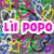 Pixelated image with three text bubbles displaying 'Lil', 'POPO', and 'Derek' over a background of colorful interlocking shapes.