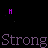 Animated sequence of purple text fragments forming 'Strong Strong' repeated phrases against a black background with scattered white speckles.