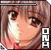 Pixelated anime-style avatar with brown hair and red clothing, showing five sequential facial expressions in a