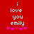 Red background with white text reading 'i love you emily' and five pink stars below, two versions of the same design side-by-side.