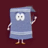 Two static frames of a pixelated cartoon character with blue body, white eyes, and brown shoes against dark red background.