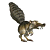 Pixelated animal figure with raised tail and open mouth, standing on two legs against white background.