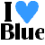 Black text 'I' above a blue heart symbol, with black text 'Blue' below the heart on white background.