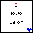 A 5x5 contact sheet of animated frames showing variations of the text "I love Dillon" with colored hearts and rainbow-colored letters on a white background.