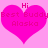Two identical pink hearts on a light pink background, each containing text: 'Hi', 'Best Buddy', and 'Alaska' in pixelated font.