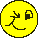 Four yellow circular pixel art icons arranged in a 2x2 contact sheet showing different winking and smiling expressions with black outlines.