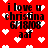 Red background with white pixelated hearts and black text reading "i love u christina 6/18/08 aaf" in four repeated sections.