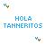 Pixelated icon with blue text 'HOLA TANNERITOS' on light background, two small dark pixel clusters in top-left and bottom-right corners.