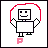 Pixelated robot character with square head and body, smiling face, red jump rope in various positions