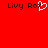 Red background with black text 'Livy Ro' and 'Livy Rox', a white pixelated heart symbol replacing the 'o' in 'Rox'.
