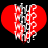 Two red heart shapes with a vertical split, each containing pixelated text and symbols on black background.