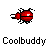 Animated contact sheet of a red beetle-shaped icon with black pixelated edges, showing sequential frames of motion across three rows and three columns on a white background.