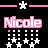 'Nicole' text icons with star patterns changing across frames, featuring pink, purple, and blue color variations on black background