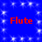 Blue background with white sparkles and four red "Flute" text blocks arranged in a