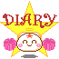 Pixelated icon with yellow star, red 'DIARY' text, and smiling character holding pink pom-poms.