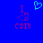 Blue background with two identical pixelated red text stacks and a cyan heart above them, one stack showing a visible animation change in the top character.