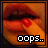 identical images showing a person's mouth with a red-painted finger touching lips, each with 'oops.' text below