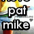 Animated icon with multiple text elements and color variations, featuring 'pat mike' text, 'i love my life and the ones in it' text, and a rainbow-colored 'CHEERLEADING' wordwall.