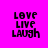 Four identical pixelated text arrangements on a bright pink background, each with black 'LOVE LIVE LAUGH' text partially overlaid by white horizontal bars in different positions.
