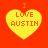 Four yellow heart-shaped icons with orange text "I LOVE AUSTIN" on a red background, arranged in a