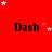 Red background with repeated black text 'Dash' and scattered white and pink stars in a pattern