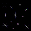 Animated contact sheet of a starry night scene with multiple star shapes and dots on black background, showing subtle variations across five frames.